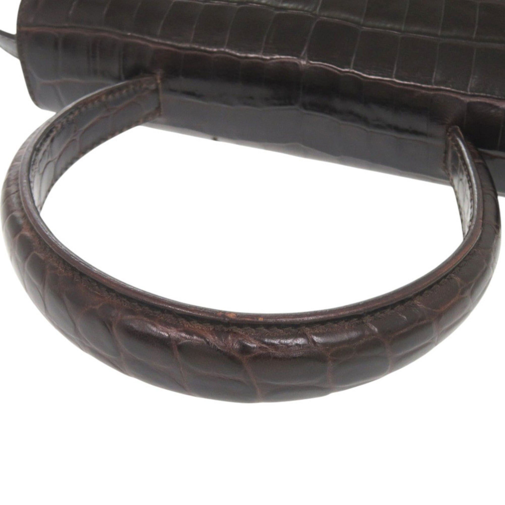 Salvatore Ferragamo Excellent condition Salvatore Ferragamo crocodile-embossed leather brown handbag/shoulder bag 0396Salvatore Size ONE SIZE - 6 Thumbnail