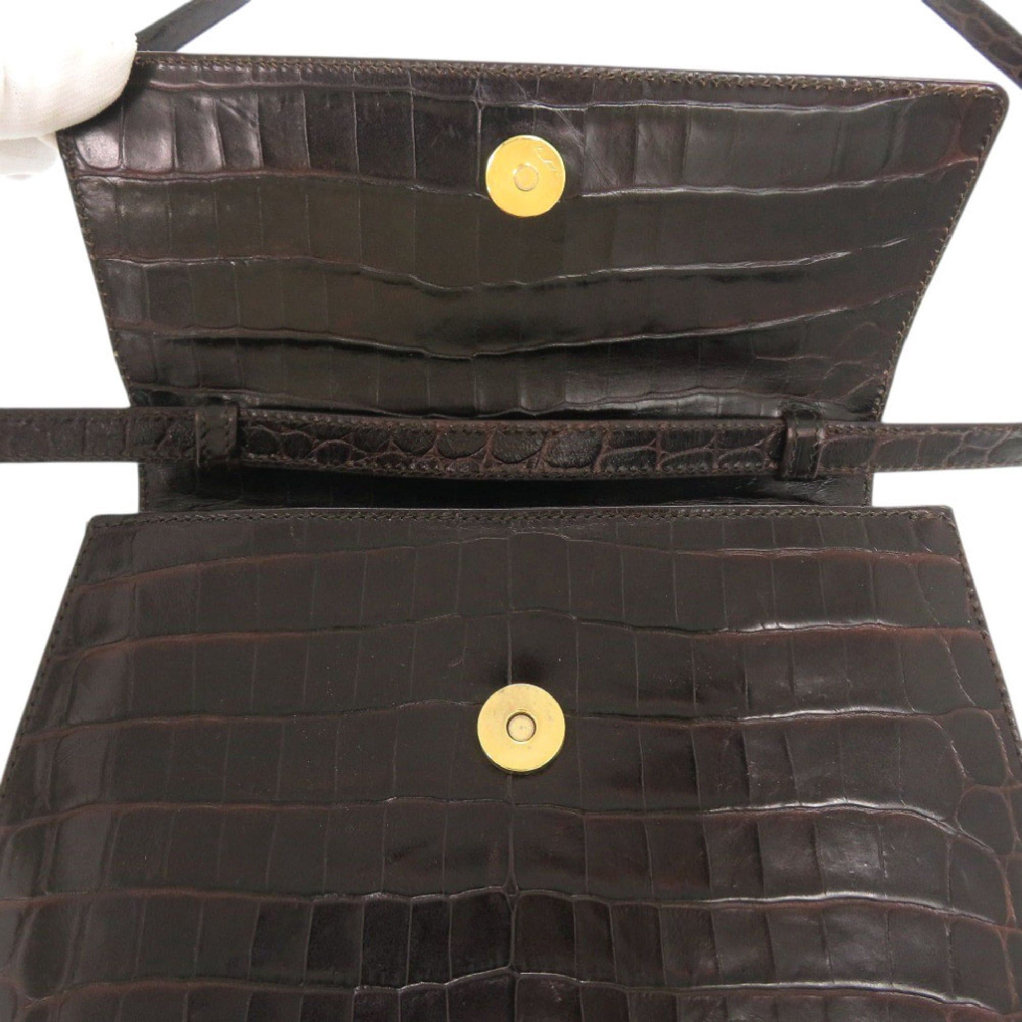Salvatore Ferragamo Excellent condition Salvatore Ferragamo crocodile-embossed leather brown handbag/shoulder bag 0396Salvatore Size ONE SIZE - 8 Thumbnail