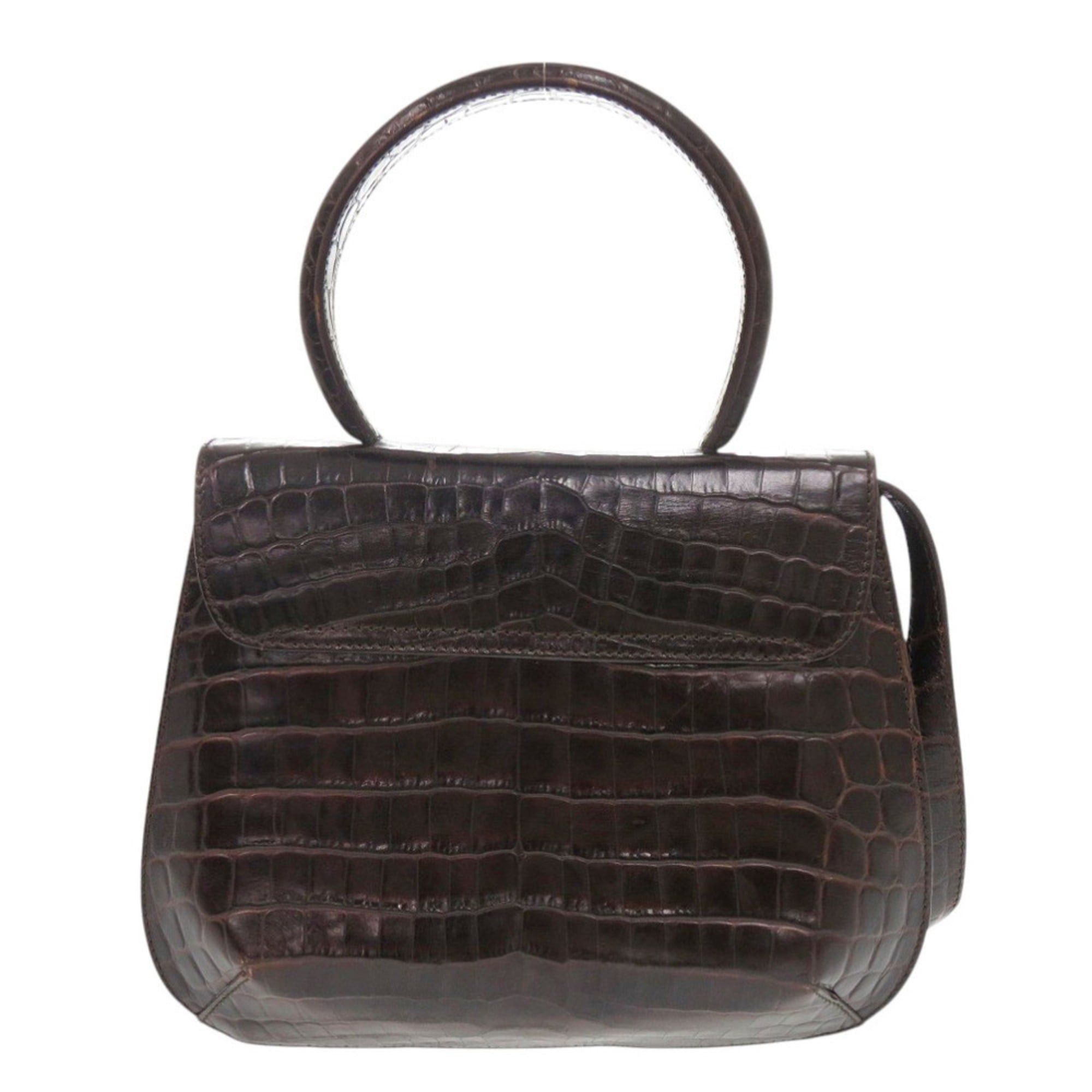 Salvatore Ferragamo Excellent condition Salvatore Ferragamo crocodile-embossed leather brown handbag/shoulder bag 0396Salvatore Size ONE SIZE - 2 Thumbnail