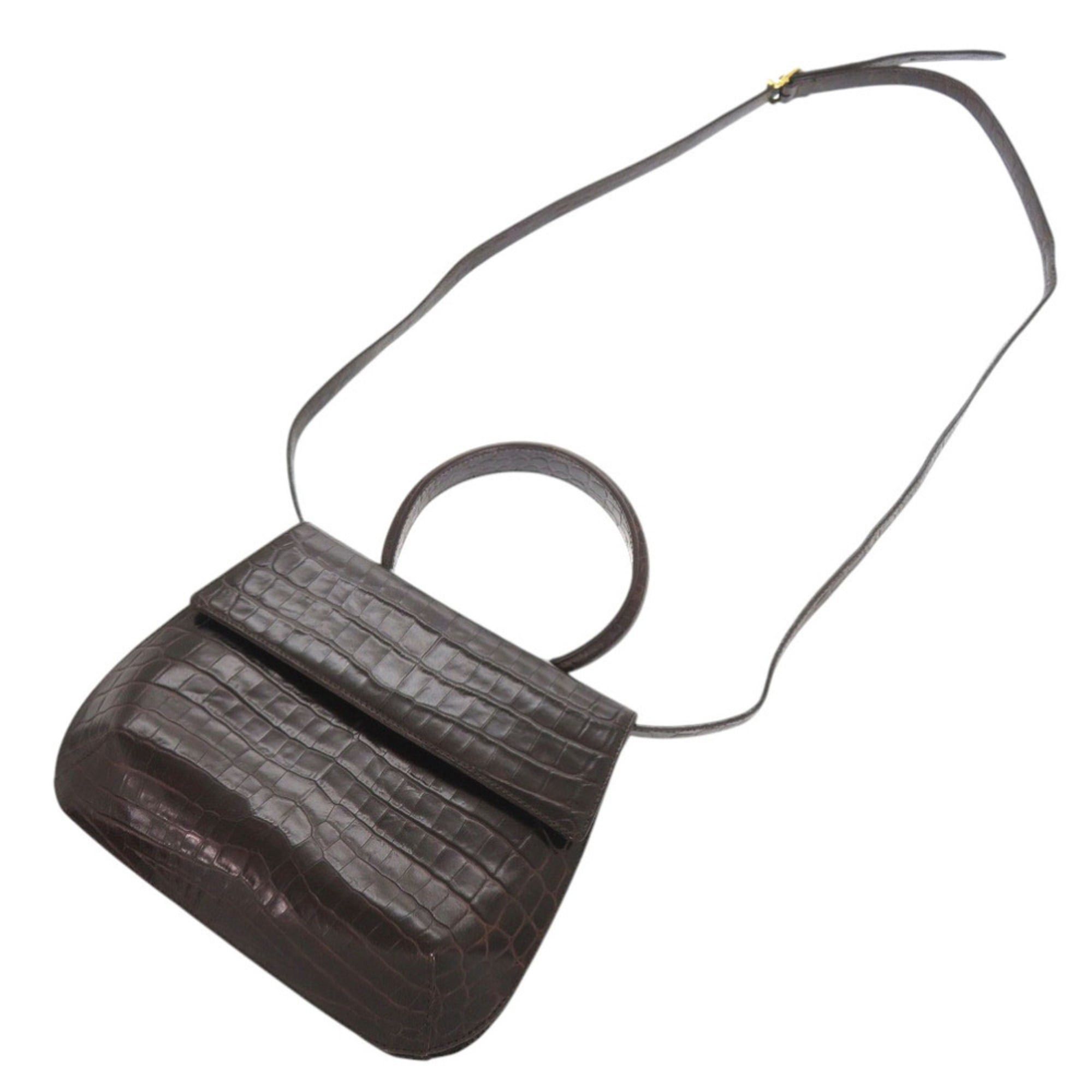 Salvatore Ferragamo Excellent condition Salvatore Ferragamo crocodile-embossed leather brown handbag/shoulder bag 0396Salvatore Size ONE SIZE - 5 Thumbnail