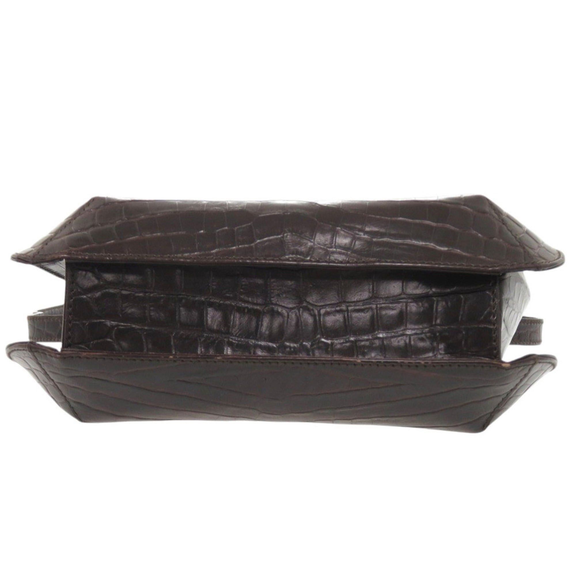 Salvatore Ferragamo Excellent condition Salvatore Ferragamo crocodile-embossed leather brown handbag/shoulder bag 0396Salvatore Size ONE SIZE - 3 Thumbnail