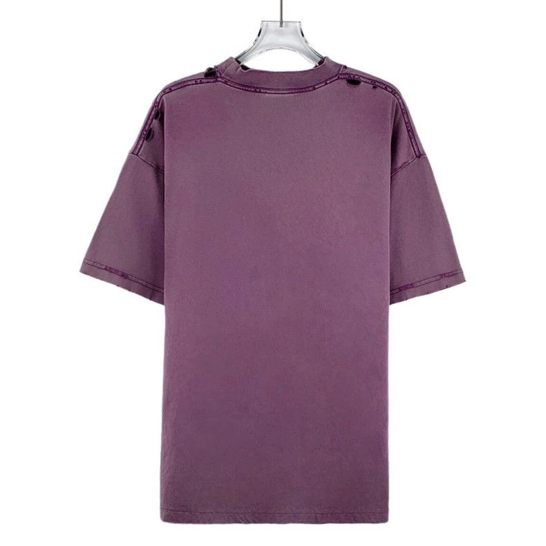 Balenciaga Balenciaga Purple Distressed Logo Cotton T-Shirt Size US S / EU 44-46 / 1 - 2 Thumbnail