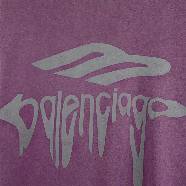 Balenciaga Balenciaga Purple Distressed Logo Cotton T-Shirt Size US S / EU 44-46 / 1 - 4 Thumbnail