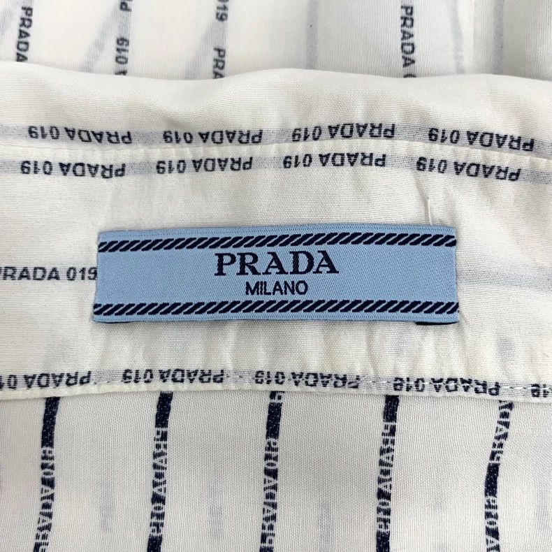 Prada Prada White Striped Logo Cotton Shirt Size US M / EU 48-50 / 2 - 5 Thumbnail