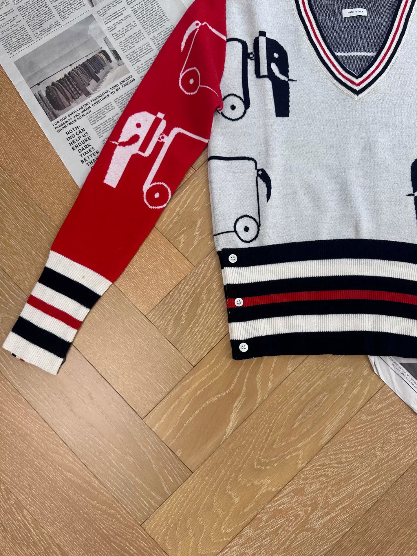 Thom Browne thom browne color-blocked v-neck wool sweater Size US M / EU 48-50 / 2 - 4 Thumbnail