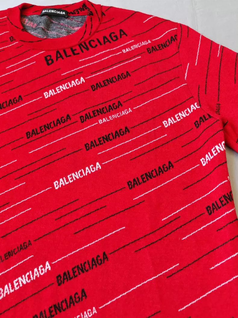 Balenciaga Balenciaga Logo Print Red Wool Sweater Size US S / EU 44-46 / 1 - 6 Thumbnail