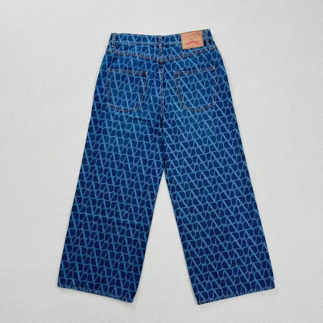 Valentino Valentino Logo Print Denim Wide-Leg Pants Size US 31 - 2 Thumbnail