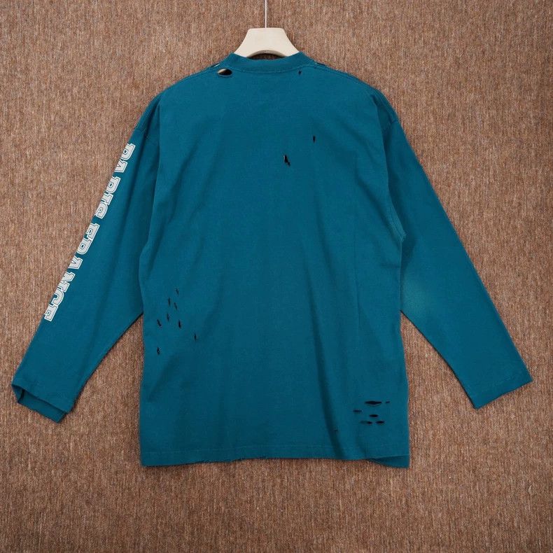 Balenciaga Distressed Logo Long Sleeve Tee