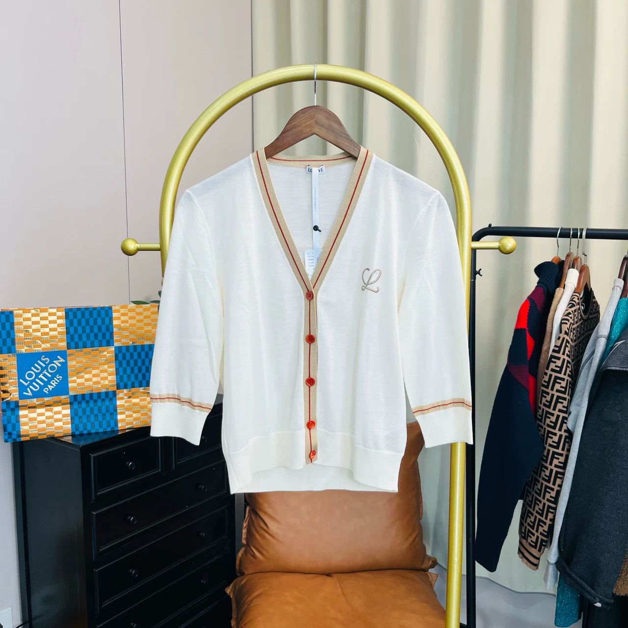 Loewe Loewe Beige Chest Logo Knit Cardigan Size US S / EU 44-46 / 1 - 8 Thumbnail