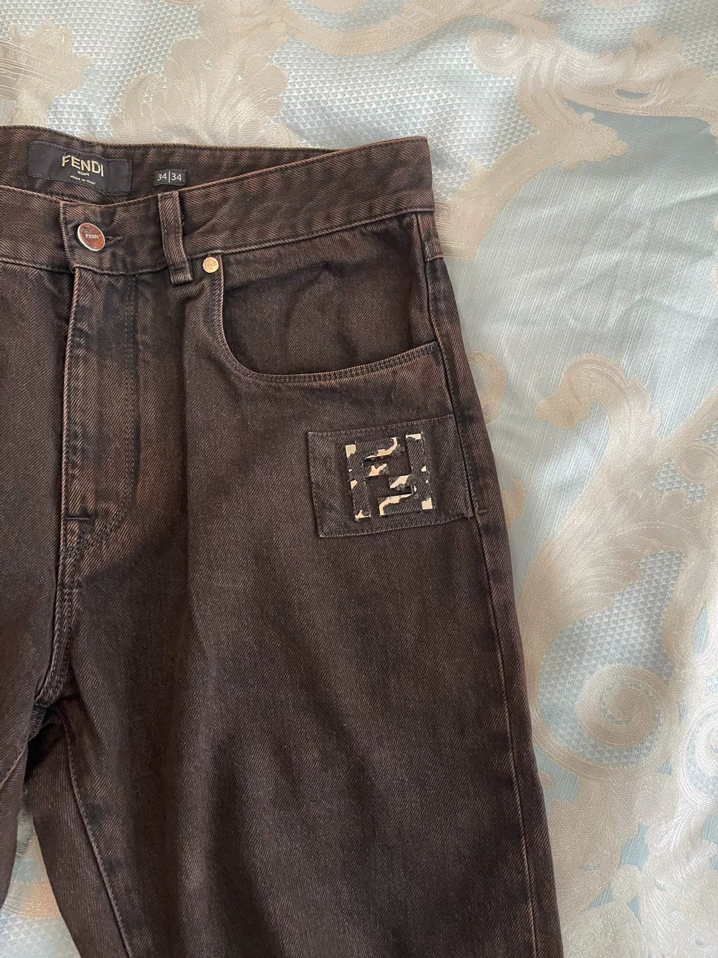 Fendi fendi dark brown jeans with logo accents Size US 34 / EU 50 - 3 Thumbnail
