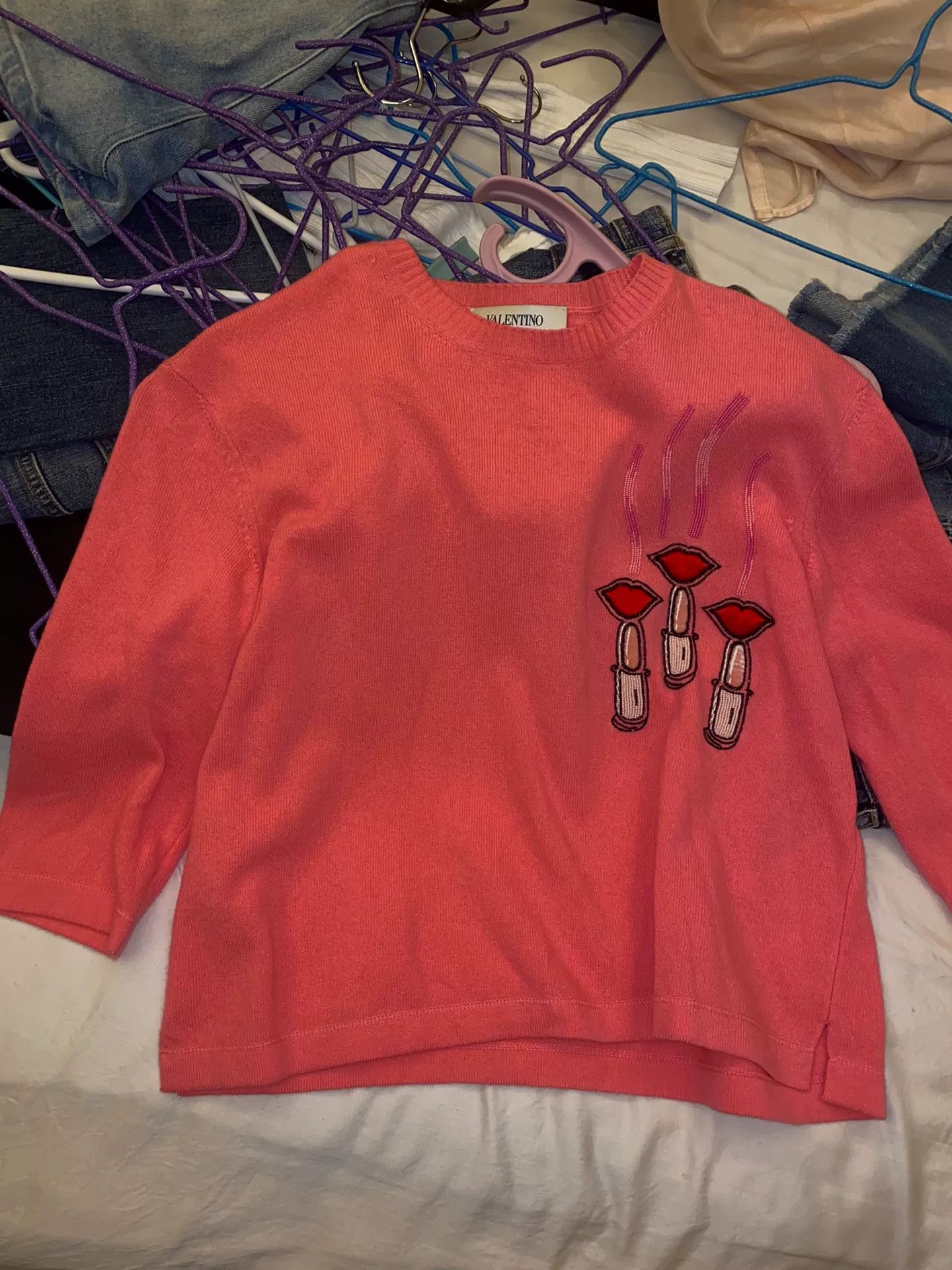 Valentino Valentino Pink Lipstick Print Knit Sweater Size US S / EU 44-46 / 1 - 2 Thumbnail
