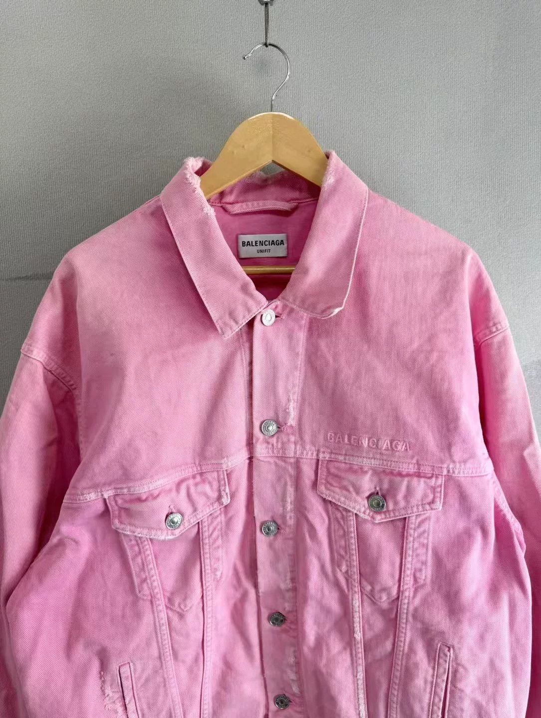 Balenciaga Balenciaga Pink Distressed Denim Jacket Size US S / EU 44-46 / 1 - 2 Thumbnail