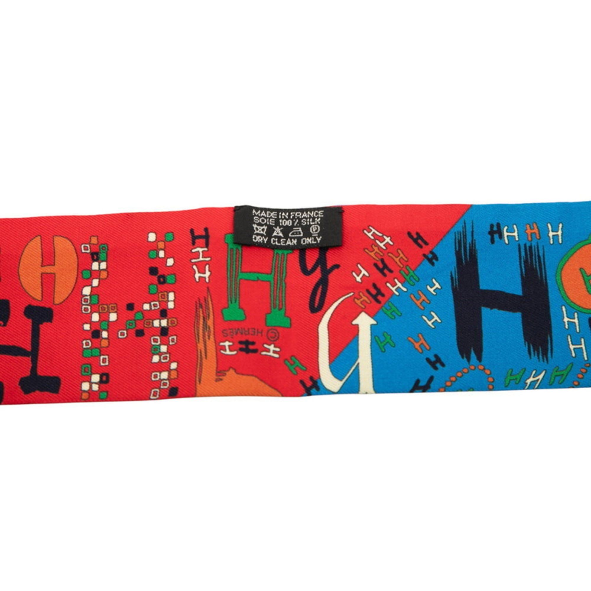 Hermes Hermes Hermès Twilly 1001H Thousand and One H Scarf Muffler in Red, Blue, Multicolor Silk for Women Size ONE SIZE - 3 Thumbnail