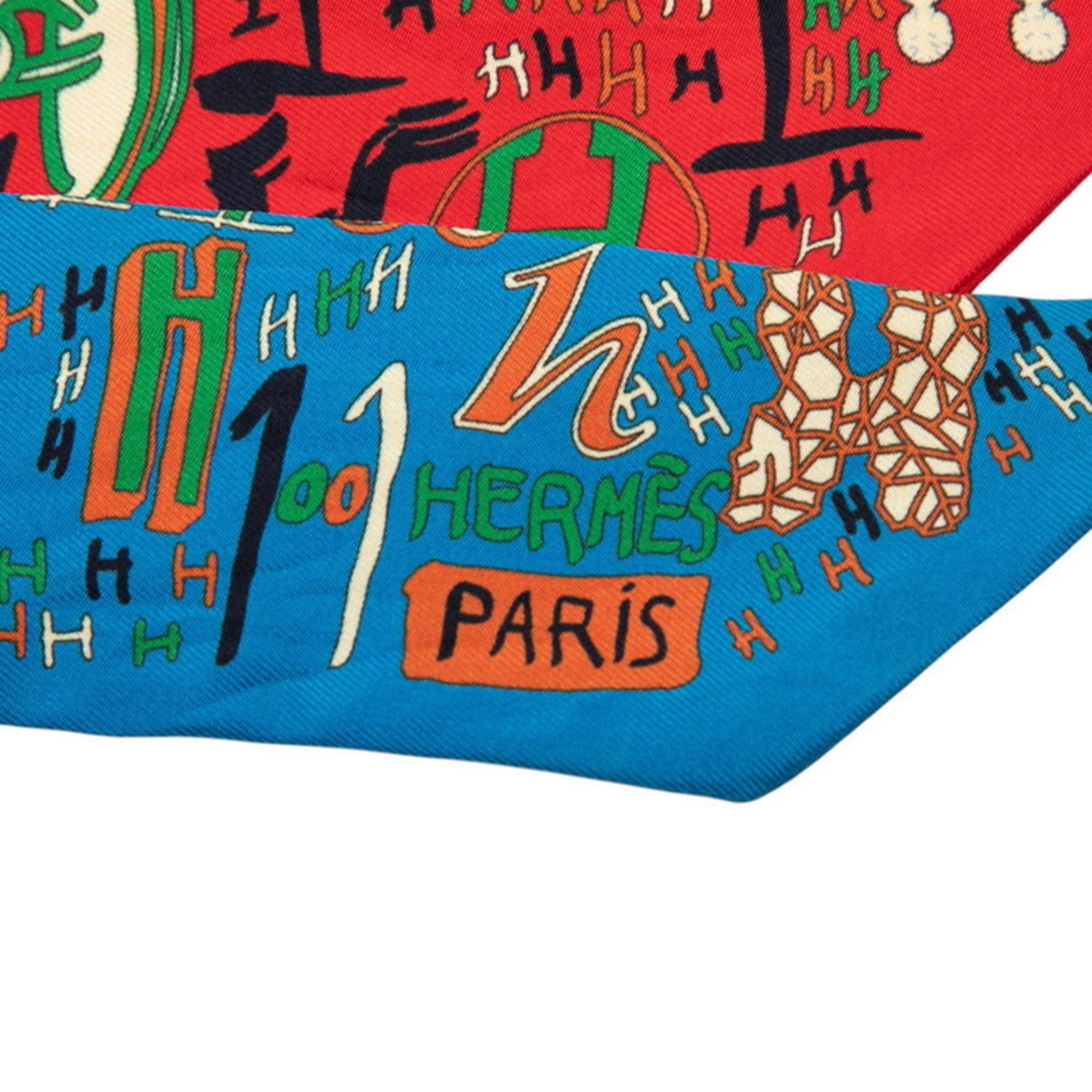 Hermes Hermes Hermès Twilly 1001H Thousand and One H Scarf Muffler in Red, Blue, Multicolor Silk for Women Size ONE SIZE - 2 Thumbnail