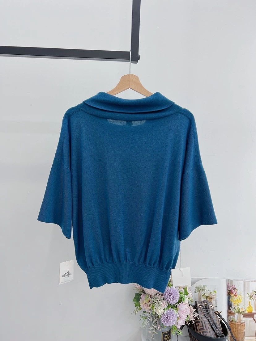 Hermes Hermes Blue Cashmere Short Sleeve Top Size US S / EU 44-46 / 1 - 2 Thumbnail