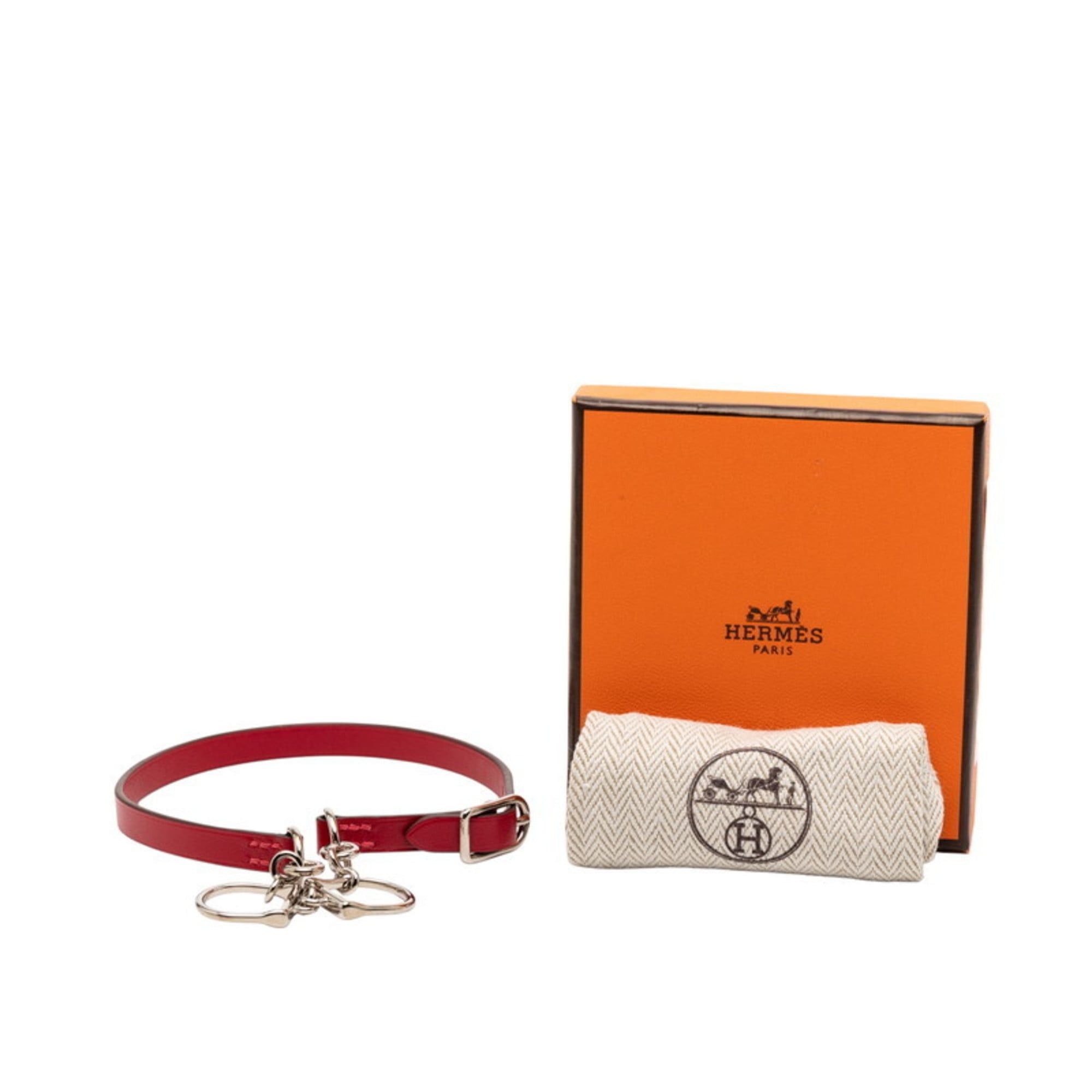 Hermes Hermès Etrier Double Tour Choker in Red and Silver Leather Metal, Women's HERMES Size ONE SIZE - 8 Thumbnail