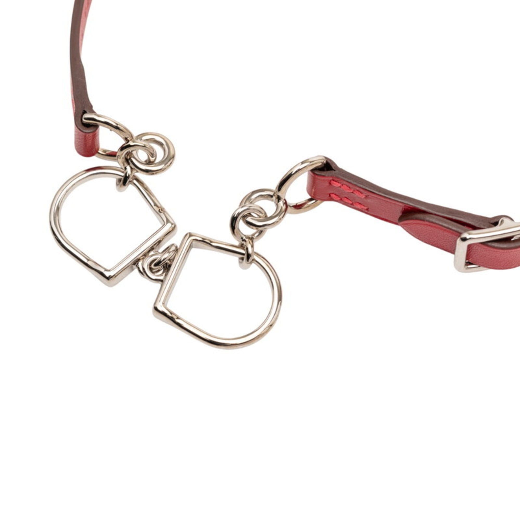 Hermes Hermès Etrier Double Tour Choker in Red and Silver Leather Metal, Women's HERMES Size ONE SIZE - 4 Thumbnail