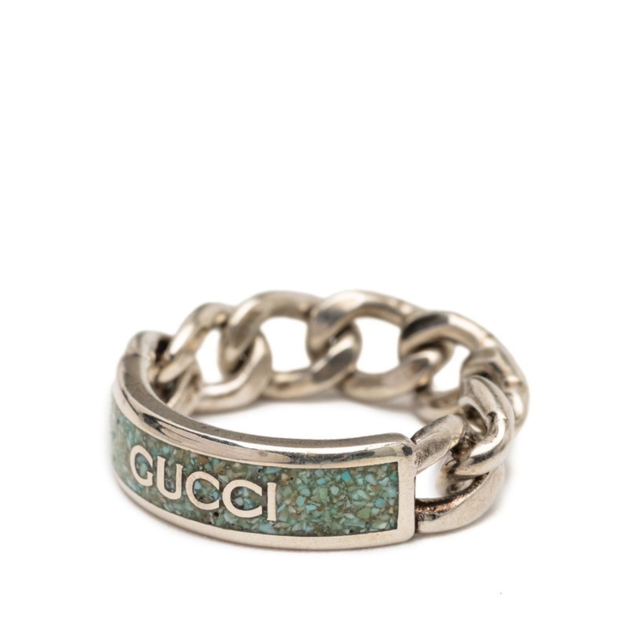 Gucci Gucci Gormet Chain Ring #25 Silver with Light Blue Enamel, SV925, Men's Size ONE SIZE - 2 Thumbnail