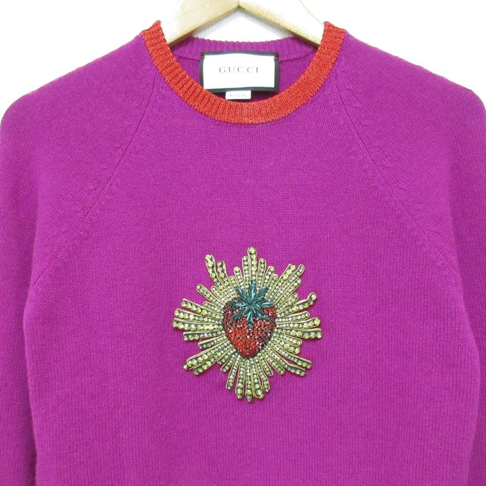 Gucci Gucci Gucci Strawberry Bijou Web Line Knitwear Cotton Tops 434164 DUTY FREE for USA Size ONE SIZE - 3 Thumbnail