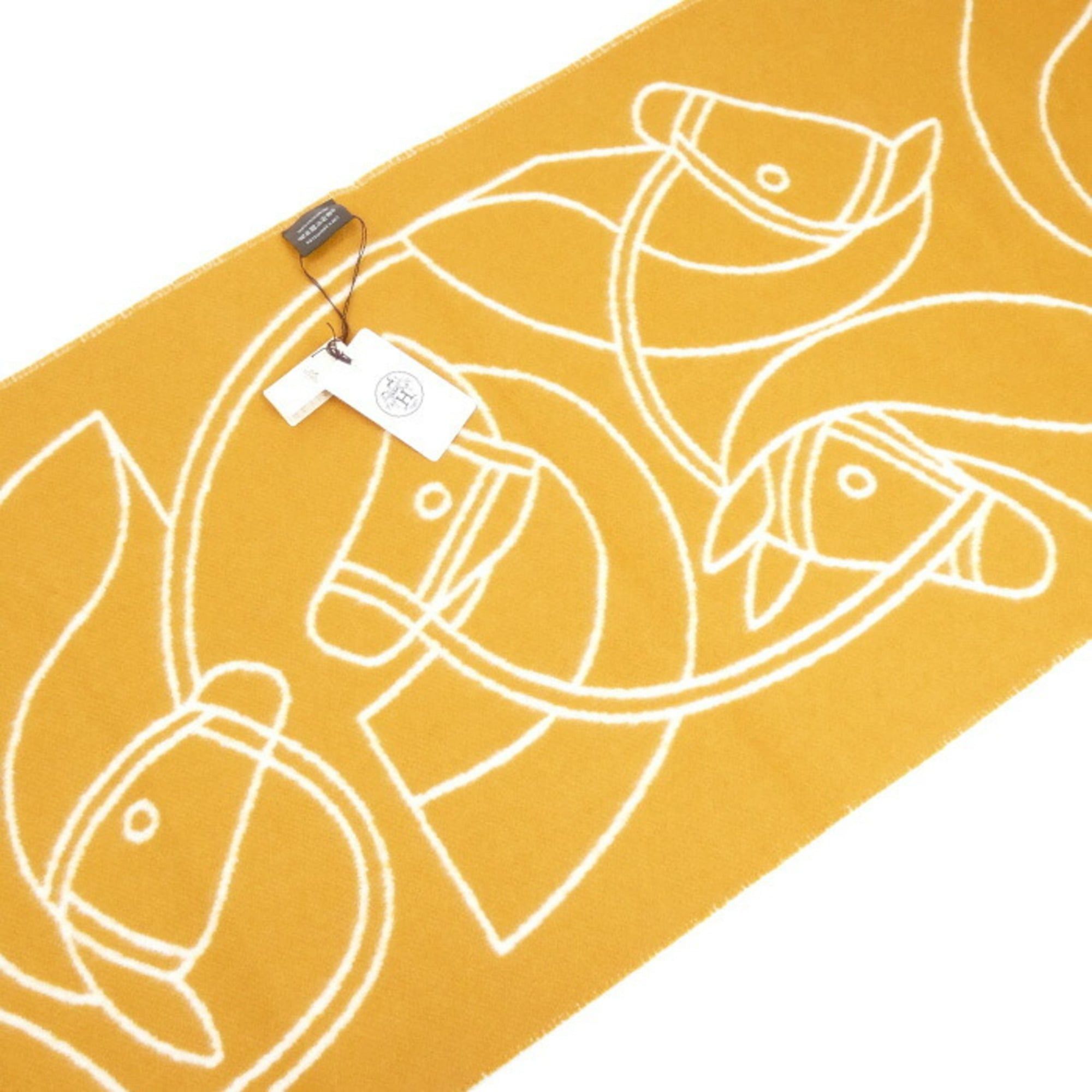 Hermes HERMES Entrelacs Equestre Scarf Ivory/Jaune Ocret H253955S 03 Women's Size ONE SIZE - 4 Thumbnail