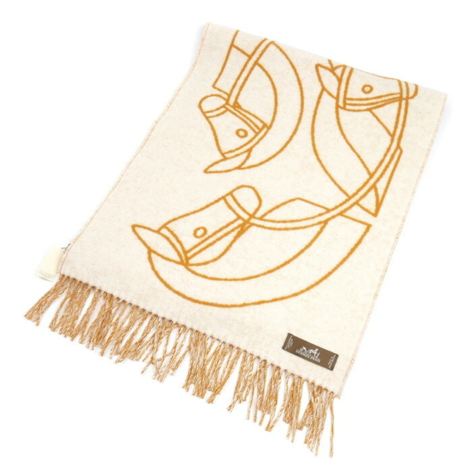 Hermes HERMES Entrelacs Equestre Scarf Ivory/Jaune Ocret H253955S 03 Women's Size ONE SIZE - 2 Thumbnail