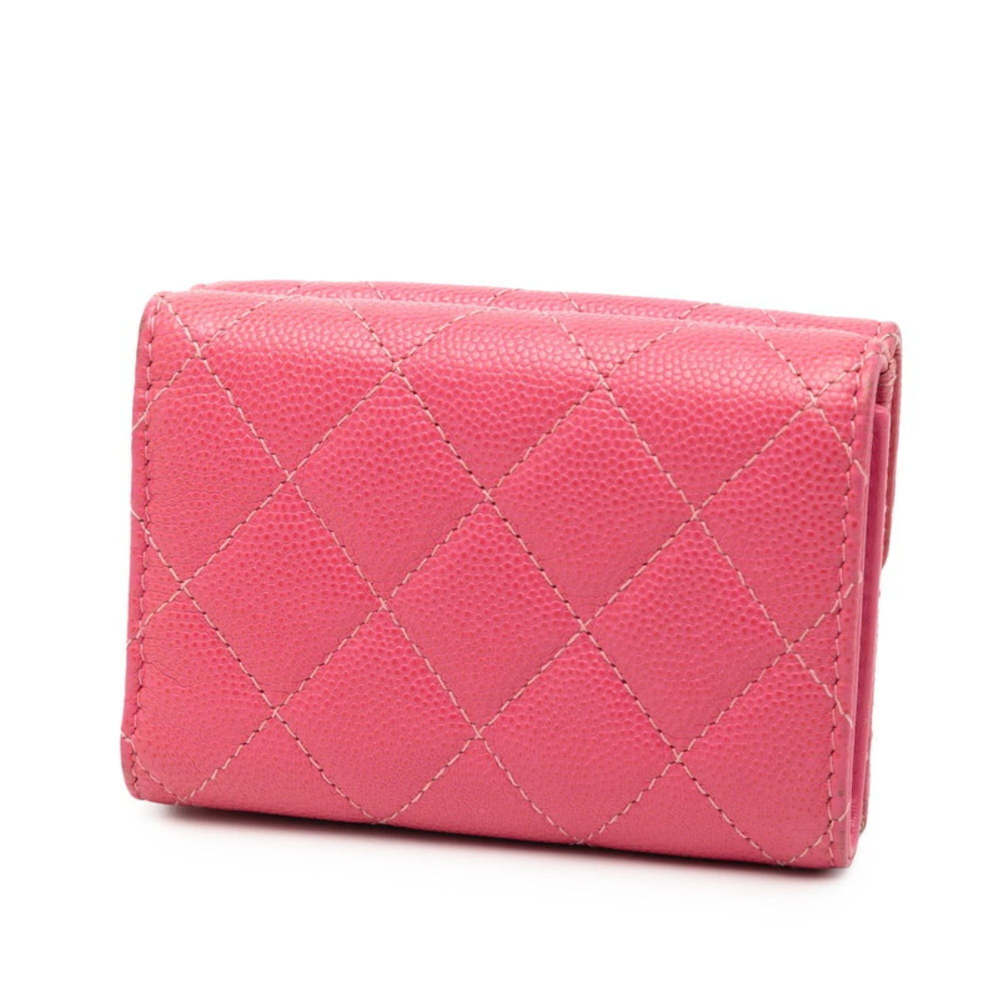 Chanel CHANEL Matelasse Coco Mark Tri-fold Wallet in Pink Caviar Skin for Women Size ONE SIZE - 2 Thumbnail