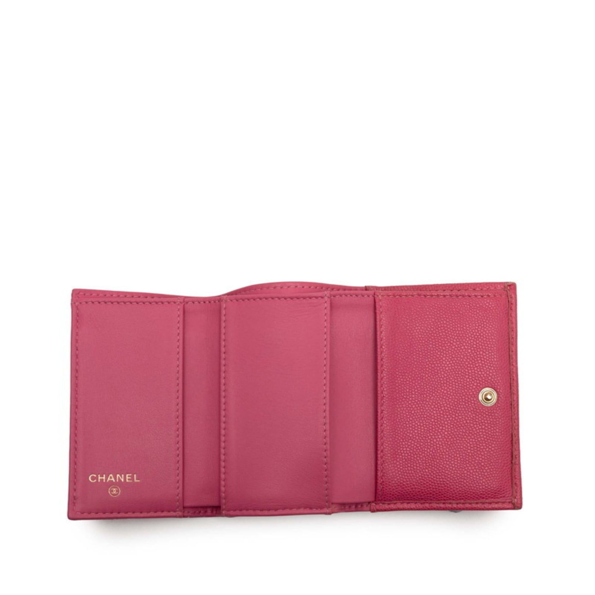 Chanel CHANEL Matelasse Coco Mark Tri-fold Wallet in Pink Caviar Skin for Women Size ONE SIZE - 4 Thumbnail