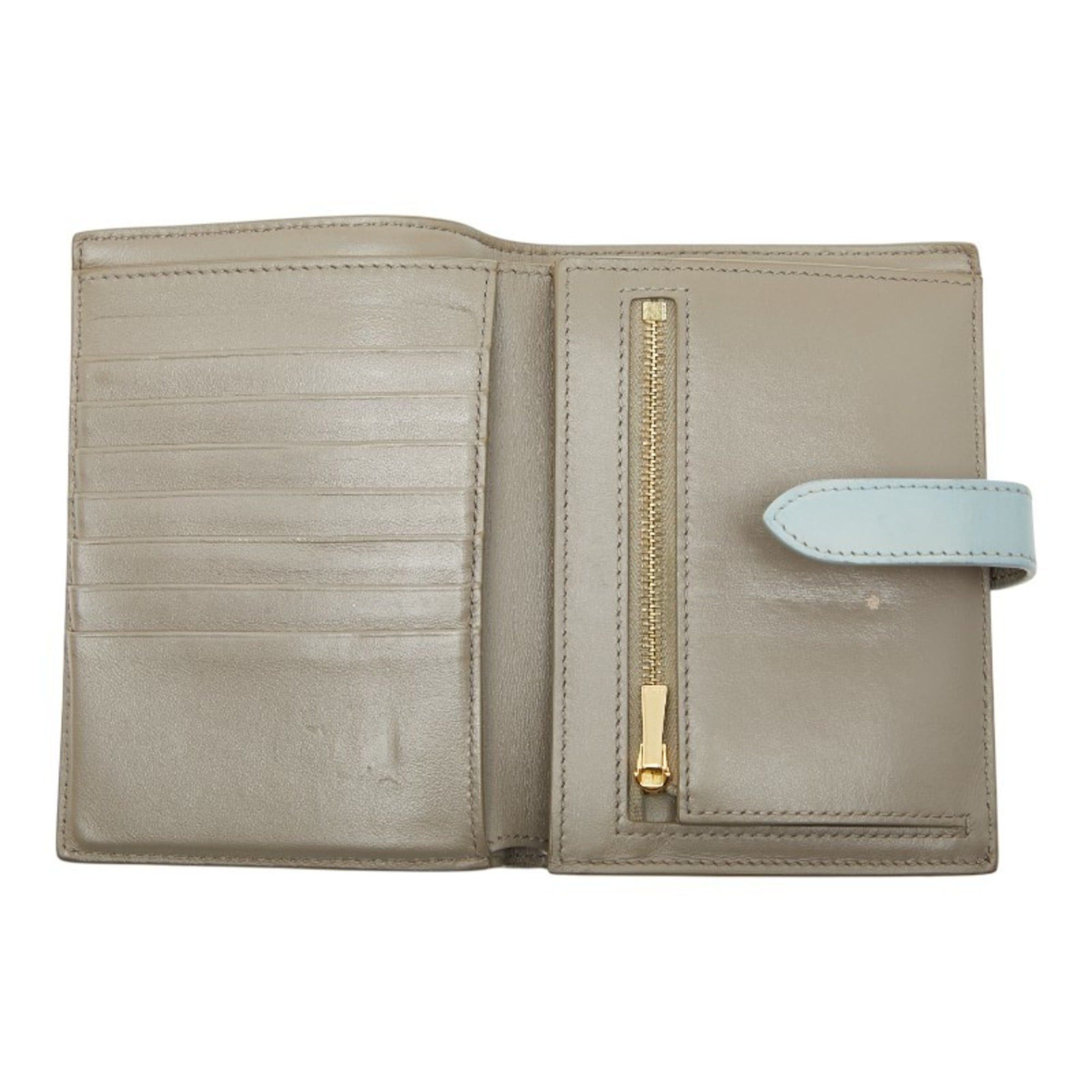 Celine Celine Medium Strap Wallet, Bifold Beige, Blue Leather, Women's, CELINE Size ONE SIZE - 9 Thumbnail