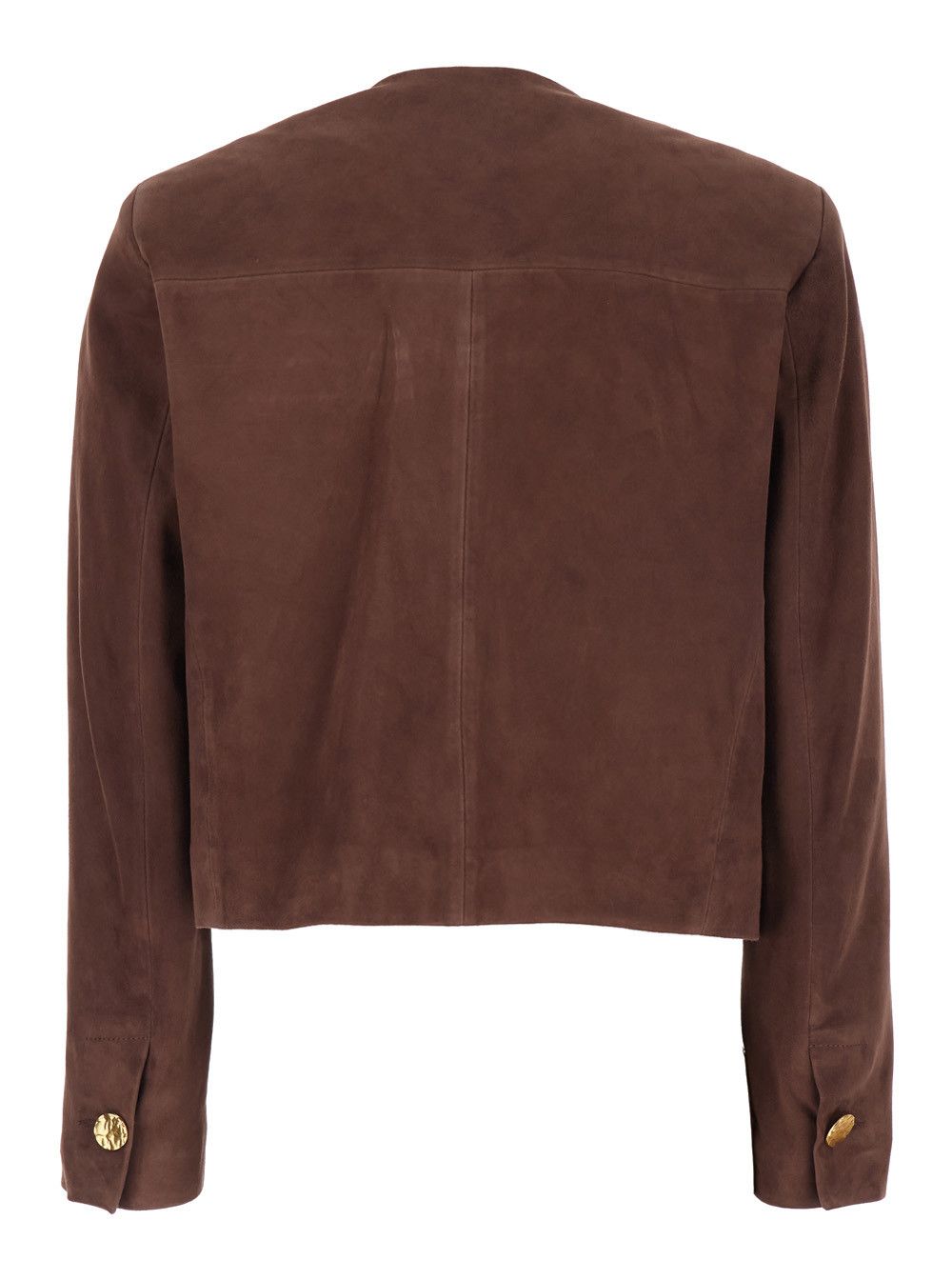 ARMA Lorenne Jacket with Round Neck and Applied Pockets on the Front in Brown Suede for Women Size M / US 6-8 / IT 42-44 - 2 Thumbnail