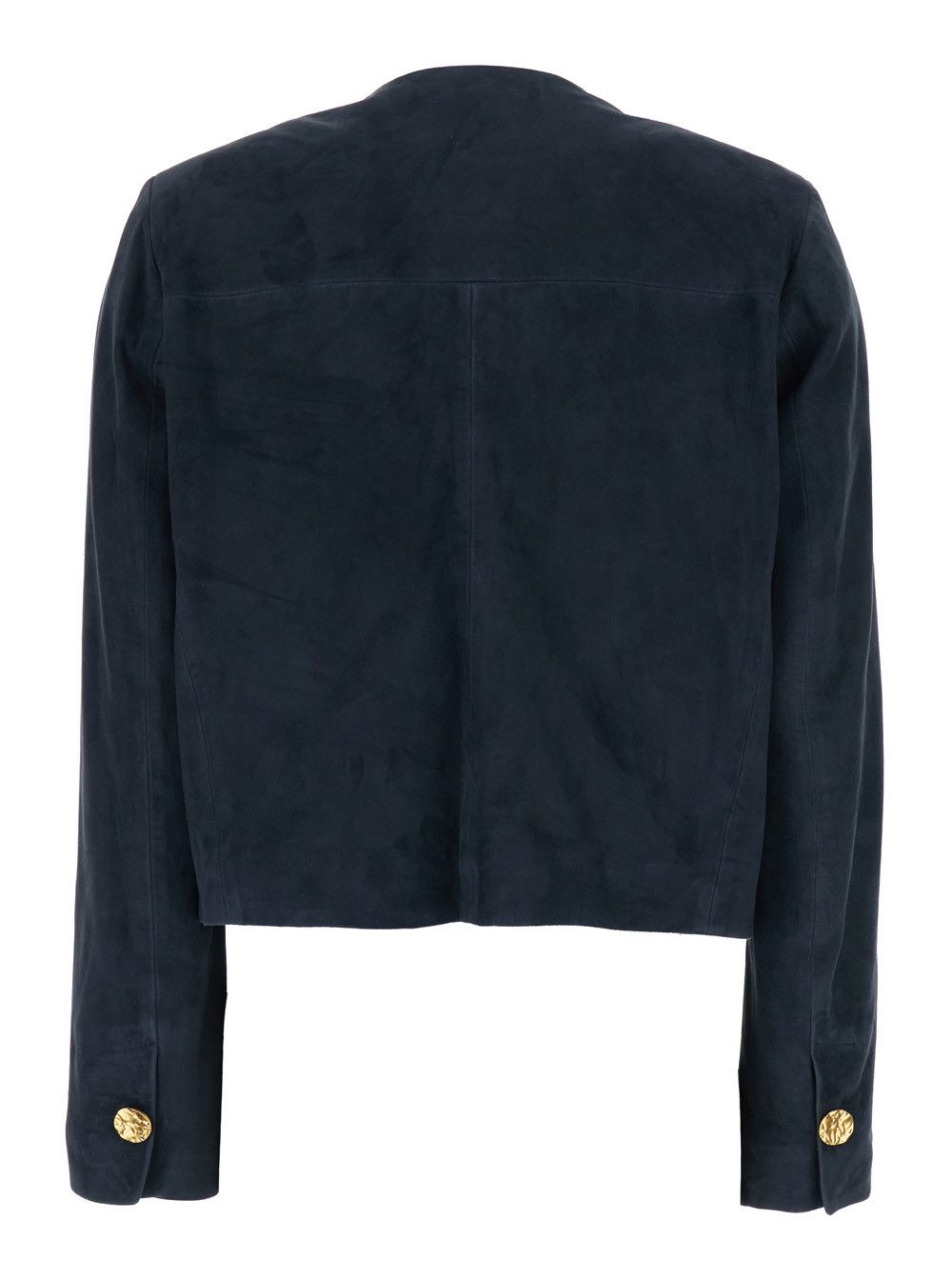 ARMA 'Lorenne' Blue Jacket with Round Neck and Applied Pockets on the Front in Suede for Women Size M / US 6-8 / IT 42-44 - 2 Thumbnail