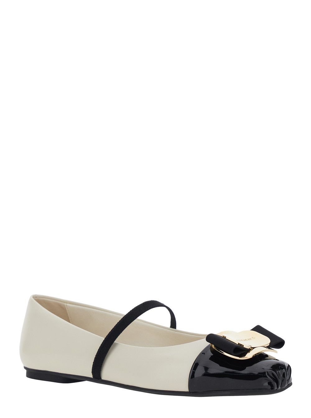 Salvatore Ferragamo 'Zina' White Ballet Flats with Band and Knot Detail with Logo on the Front in Leather Woman Size US 8.5 / IT 38.5 - 2 Thumbnail