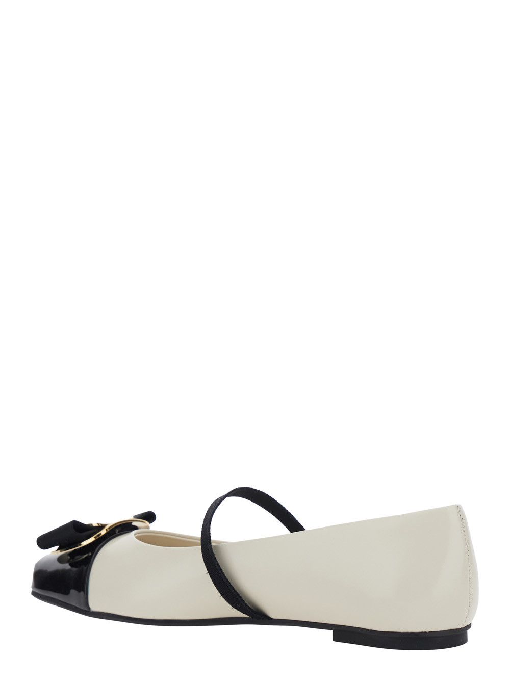 Salvatore Ferragamo 'Zina' White Ballet Flats with Band and Knot Detail with Logo on the Front in Leather Woman Size US 8.5 / IT 38.5 - 3 Thumbnail