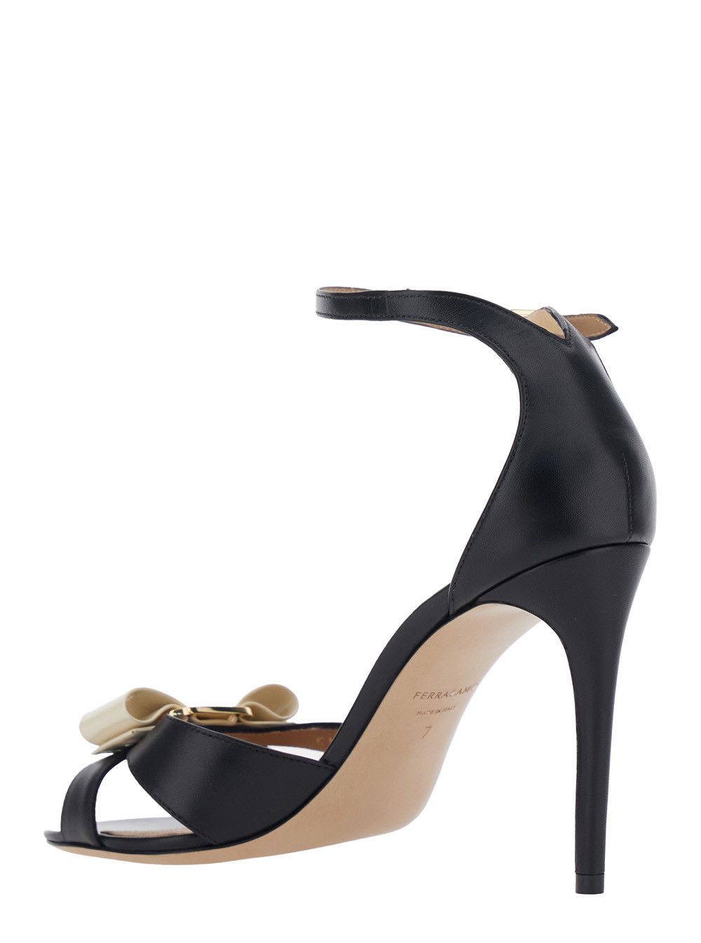 Salvatore Ferragamo 'Vara' Black Heel Sandal with Bow Detail on the Front in Leather Woman Size US 7 / IT 37 - 3 Thumbnail