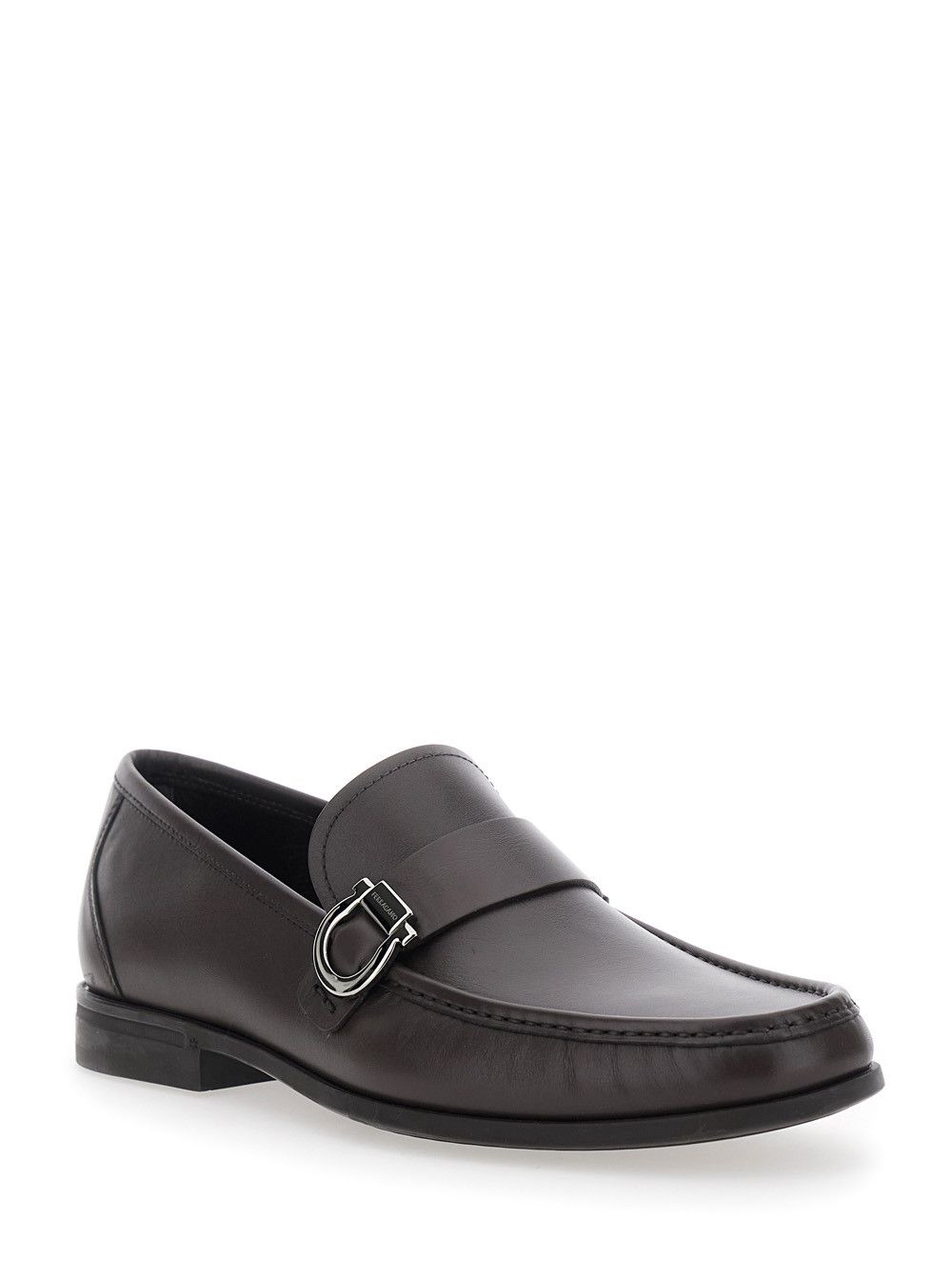 Salvatore Ferragamo Brown Loafers with Gancini Detail on the Side in Leather Man Size US 7 / EU 40 - 2 Thumbnail