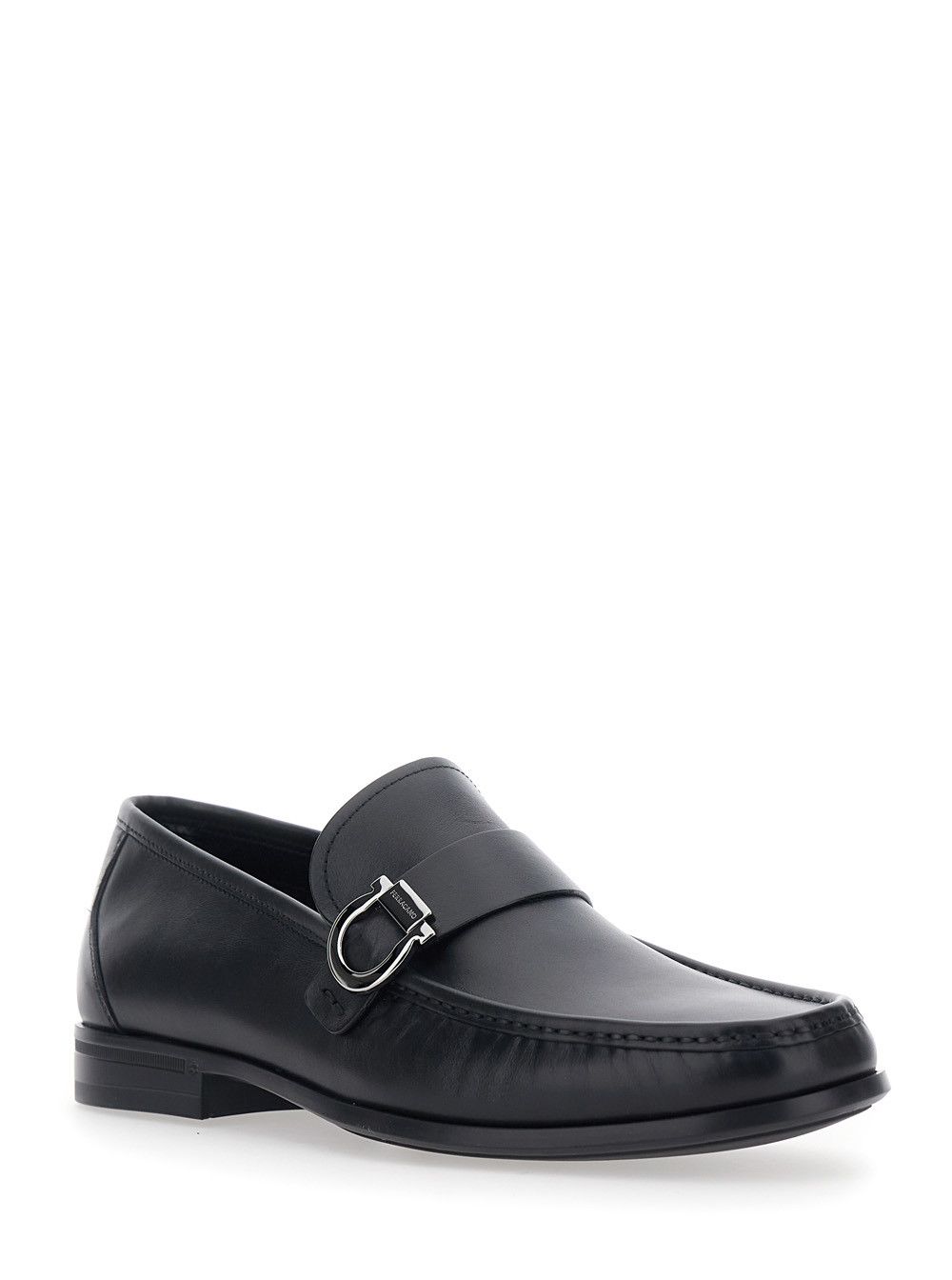 Salvatore Ferragamo 'Caspian' Black Loafers with Gancino Plaque on the Side in Leather Man Size US 7 / EU 40 - 2 Thumbnail