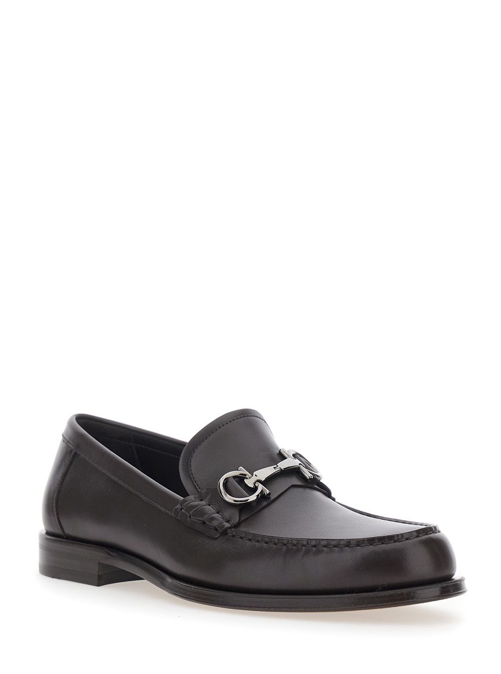 Salvatore Ferragamo Brown Loafers with Metallic Gancini Detail on the Front in Leather Man Size US 9.5 / EU 42-43 - 2 Thumbnail