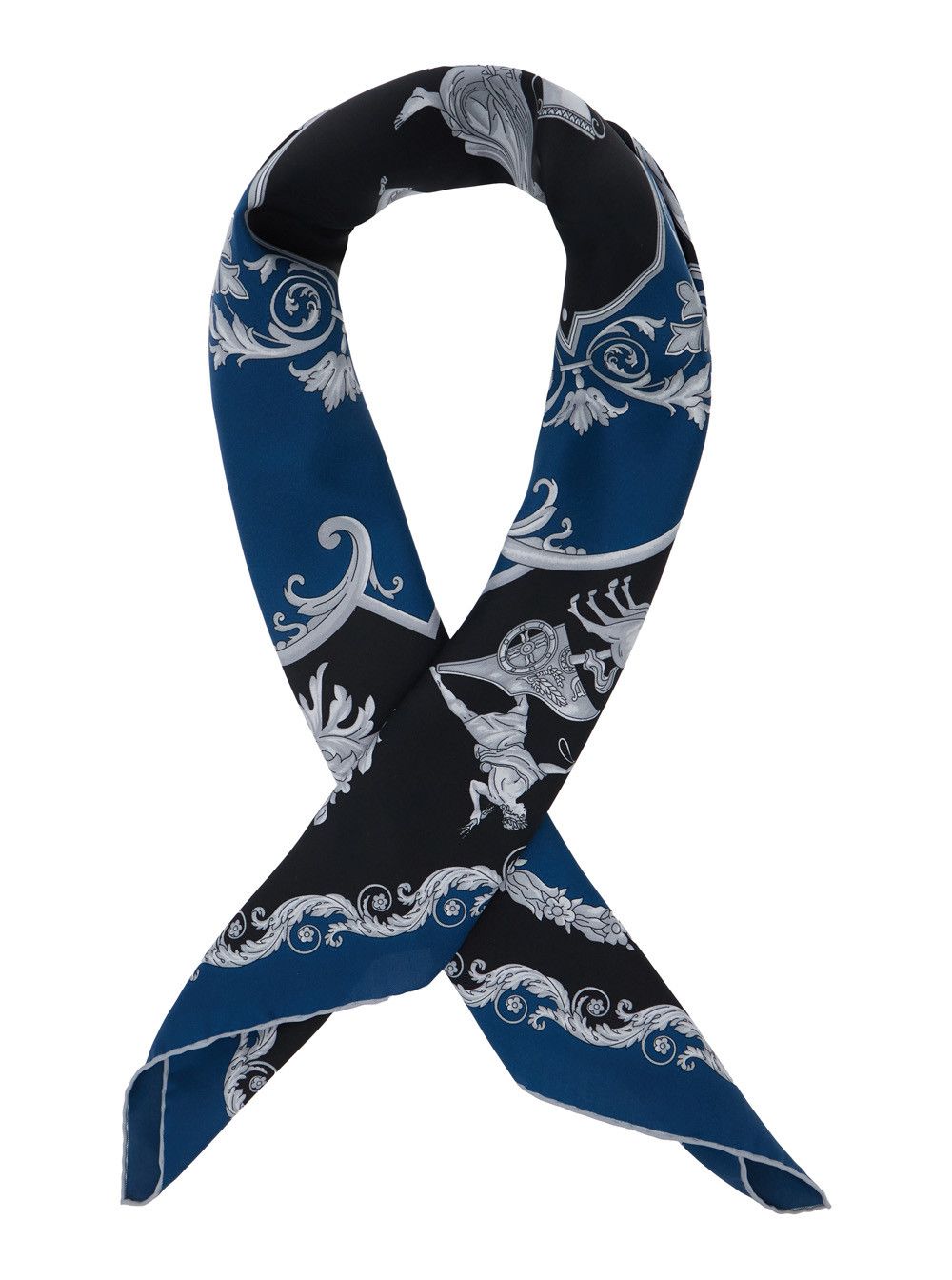Versace Blue Scarf with All-Over Baroque motif In Silk for Men Size ONE SIZE - 2 Thumbnail