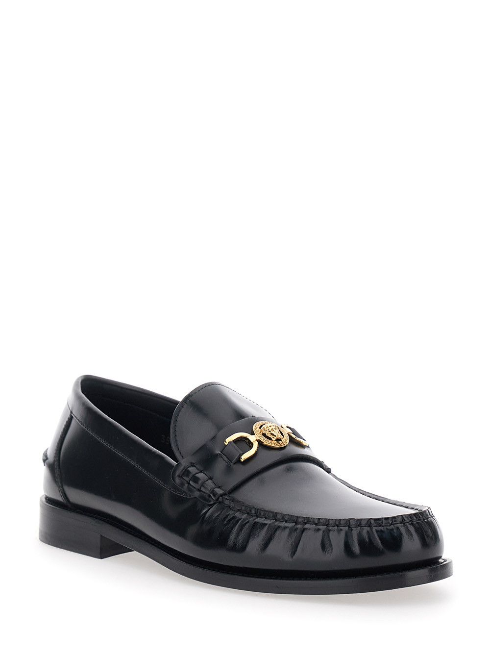Versace Black Loafers with Metallic Medusa Head Detail in Leather for Men Size US 11 / EU 44 - 2 Thumbnail