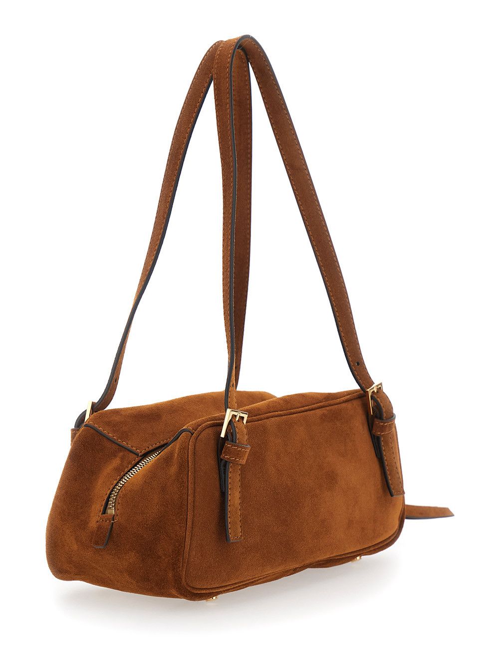 Versace Shoulder Bag 'Tag Bowling' with Metallic Lettering Logo and Medusa Head Pendant in Brown Suede for Women Size ONE SIZE - 3 Thumbnail