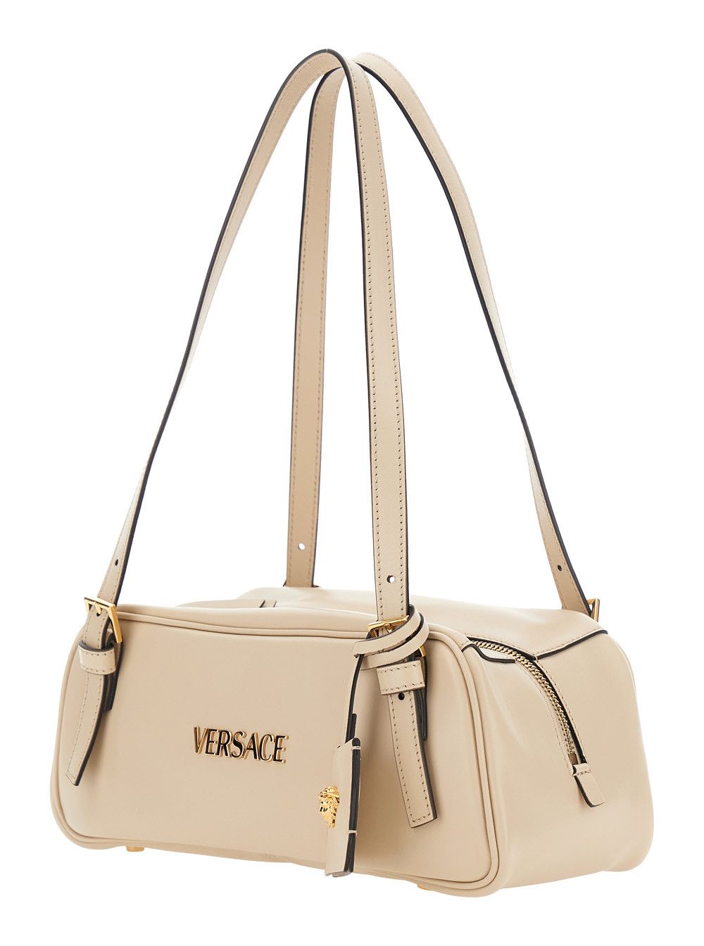 Versace White 'Tag Bowling' Shoulder Bag with Metallic Lettering Logo and Medusa Head Pendant in Leather for Women Size ONE SIZE - 2 Thumbnail