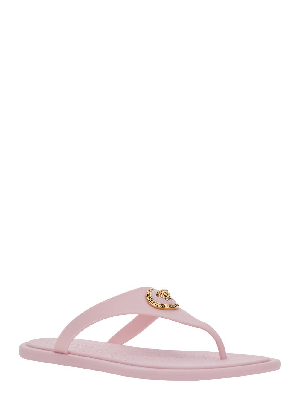 Versace Pink Gianni Ribbon Sandals with Metallic Medusa Head on the Front in Rubber for Women Size US 7 / IT 37 - 2 Thumbnail