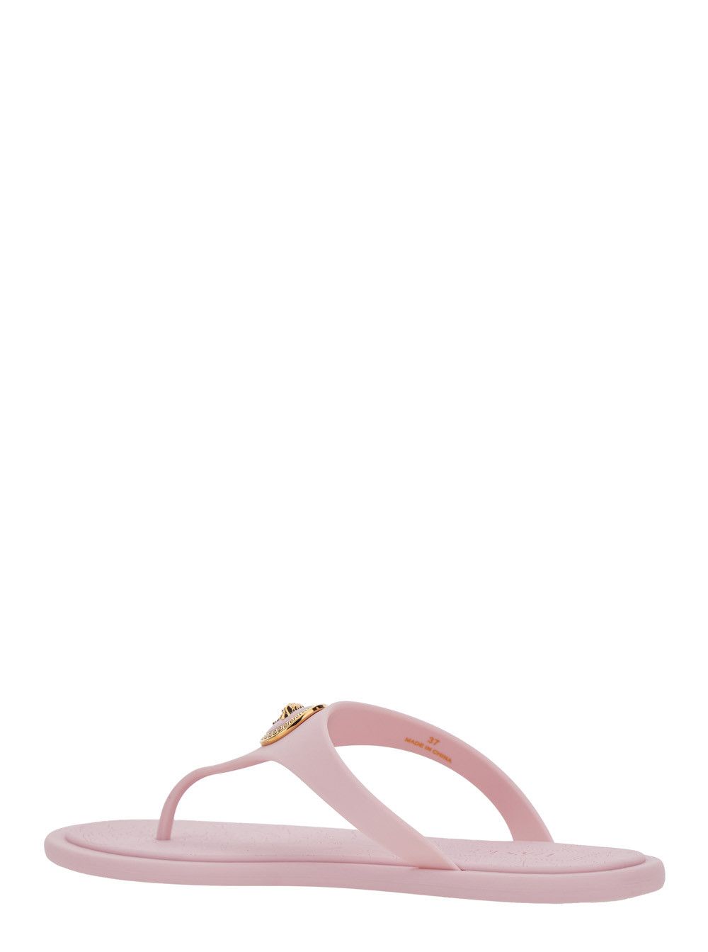 Versace Pink Gianni Ribbon Sandals with Metallic Medusa Head on the Front in Rubber for Women Size US 10 / IT 40 - 3 Thumbnail