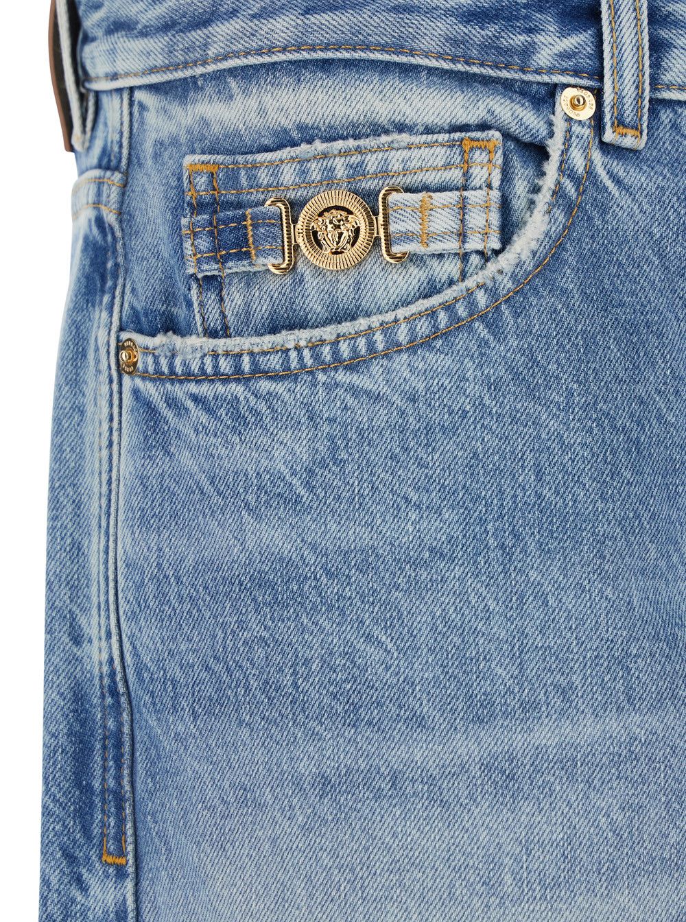 Versace Light Blue Jeans with Logo Patch on the Back and Faded Effect in Denim for Men Size US 34 / EU 50 - 3 Thumbnail