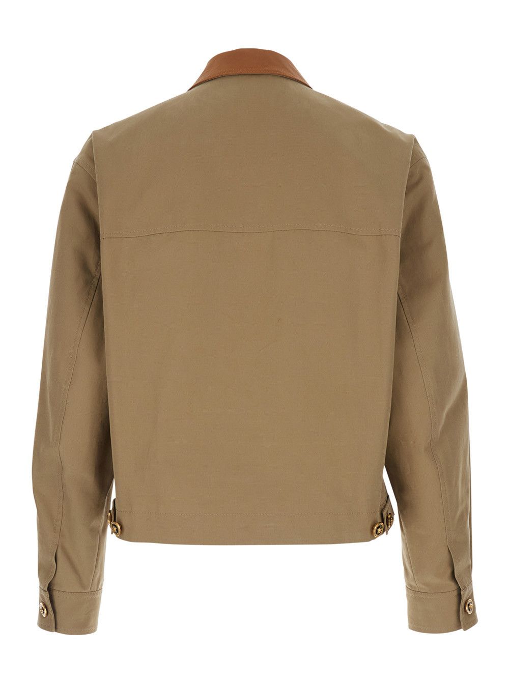 Versace Beige Jacket with Leather Collar and Medusa Head Metallic Detail in Cotton for Men Size US M / EU 48-50 / 2 - 2 Thumbnail