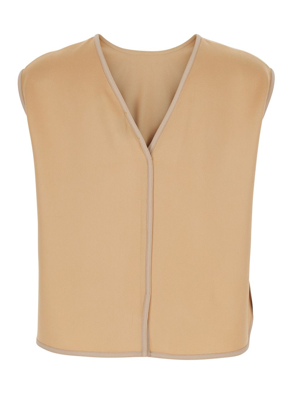 forte_forte Sleeveless Top 'Beige' with V-Neck on the Back in Viscose Blend for Women Size L / US 10 / IT 46 - 2 Thumbnail
