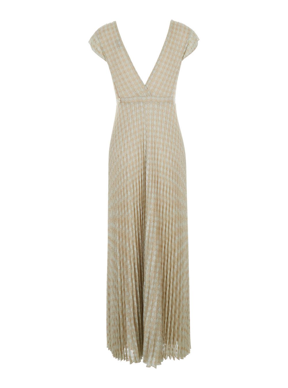 forte_forte Long 'Forte' Dress with Deep V-Neck and All-Over Plissé Decorations in Metallic Viscose Blend for Women Size S / US 4 / IT 40 - 2 Thumbnail