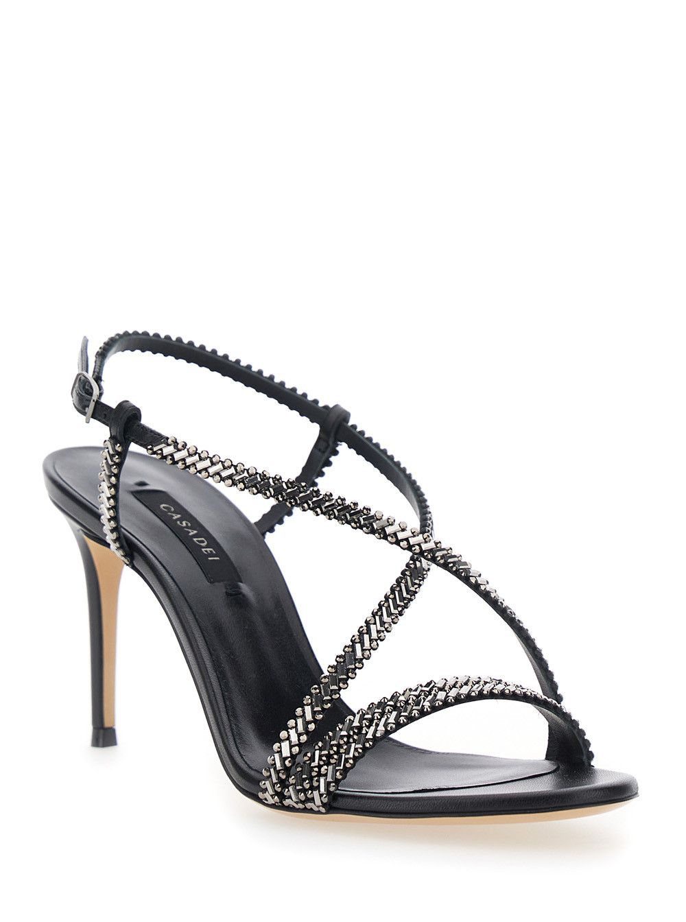 Casadei Josephine High Stiletto Heels Sandals with Crystal Decoration in Black Leather for Women Size US 7 / IT 37 - 2 Thumbnail