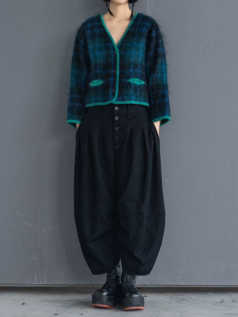 Kenzo 1980s KENZO Green Plaid Fuzzy Cardigan Vintage Size US M / EU 48-50 / 2 - 2 Thumbnail