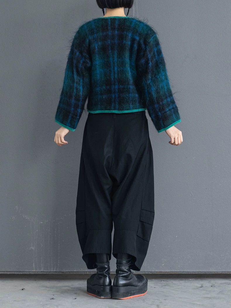 Kenzo 1980s KENZO Green Plaid Fuzzy Cardigan Vintage Size US M / EU 48-50 / 2 - 6 Thumbnail