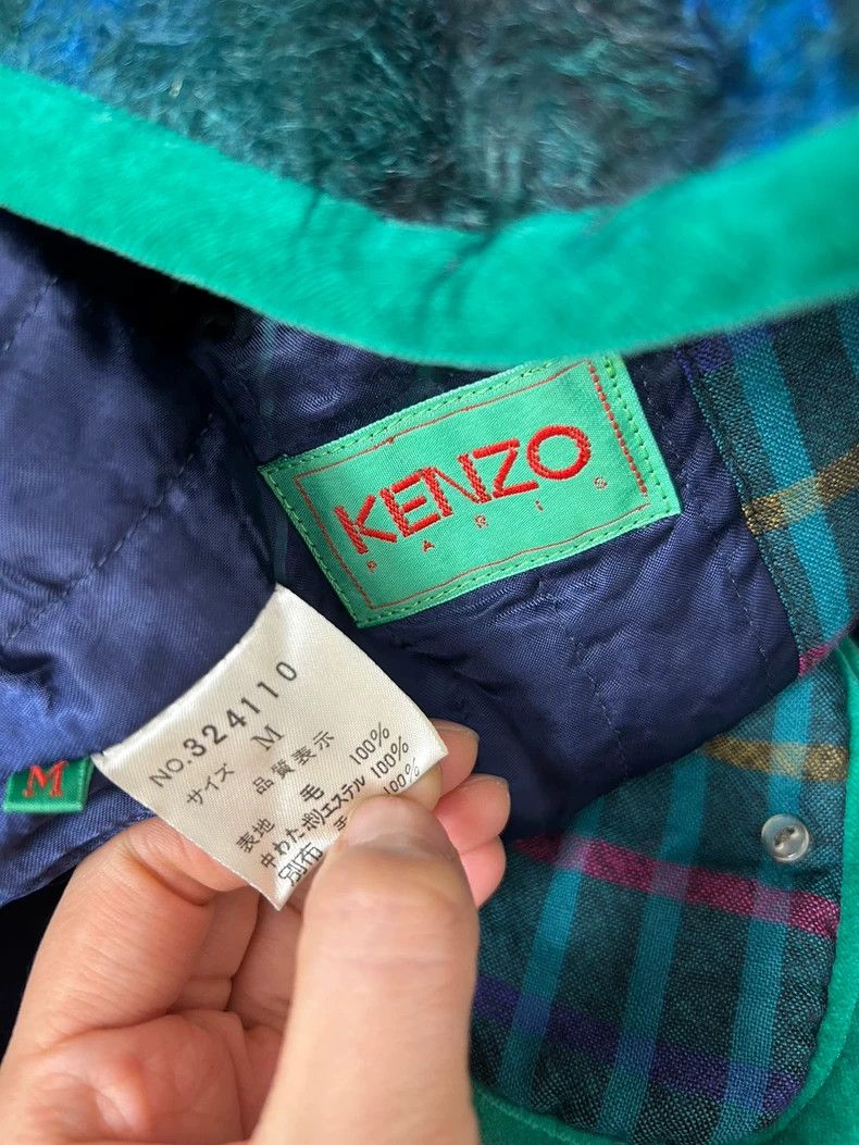 Kenzo 1980s KENZO Green Plaid Fuzzy Cardigan Vintage Size US M / EU 48-50 / 2 - 9 Thumbnail